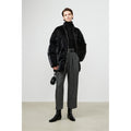 Short Glossy Down Puffer Jacket | Stand Collar with Two-Way Zip | Futuristic Design | Shiny Black Winter Coat | MRS Studios