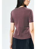 Ribbed Slub Cotton Tee | Slim Fit | Small Round Neck | Women Top | MRS Studios