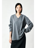 Japanese Combed Cotton V-Neck Long Sleeve Tee | Drop Shoulder | Twin-Needle Hem | Women Top | MRS Studios