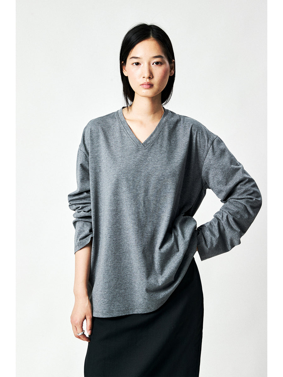 Japanese Combed Cotton V-Neck Long Sleeve Tee