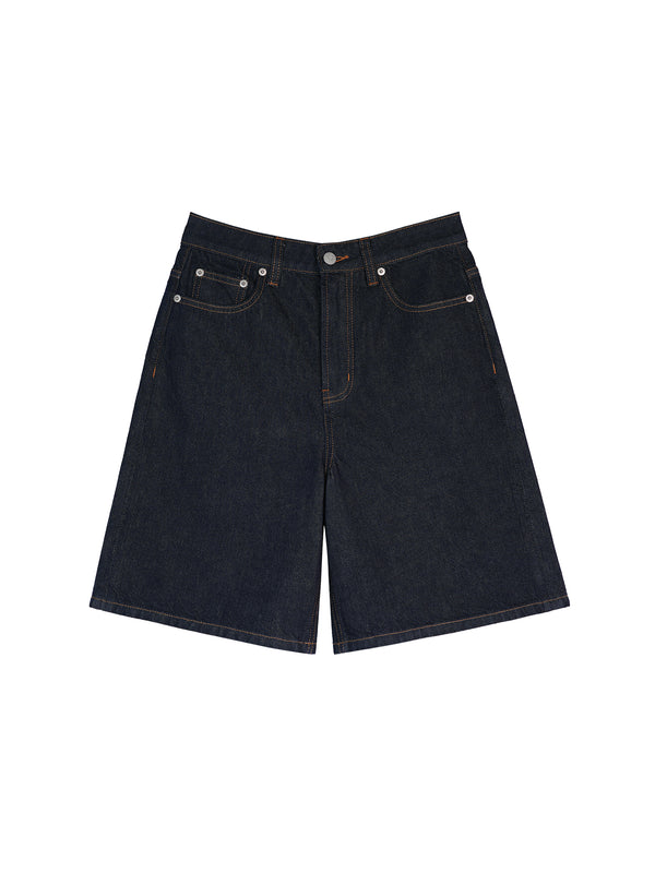 Vintage-Wash Bermuda Denim Shorts | Five-Pocket Workwear Cut | Knee-Length Bermuda Silhouette | Women Jeans | MRS Studios