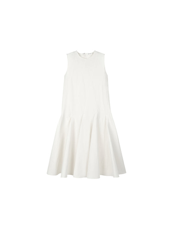 Linen-Cotton Sleeveless Dress | Diagonal Seam Lines | A-Line Flared Hem | Women Dress | MRS Studios