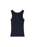 Tencel Cotton Silk Henley Tank | 2x2 Ribbed Texture | Mother-of-Pearl Buttons | Women Top | MRS Studios