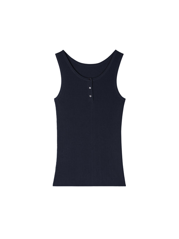 Tencel Cotton Silk Henley Tank | 2x2 Ribbed Texture | Mother-of-Pearl Buttons | Women Top | MRS Studios