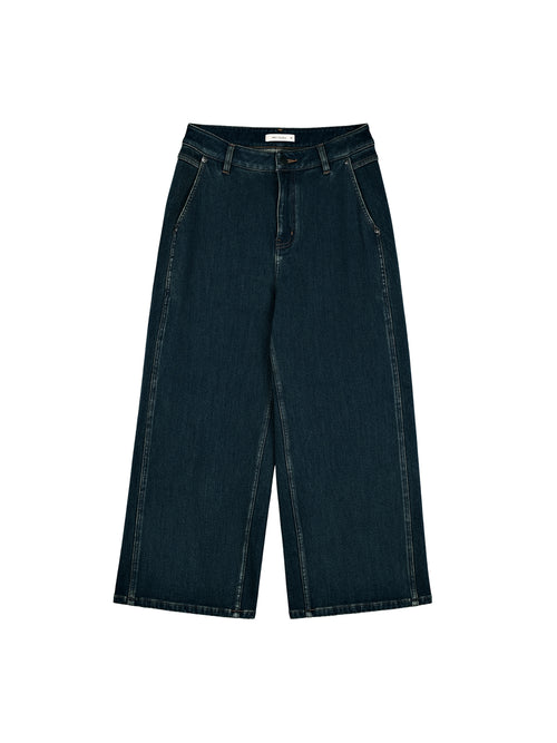 Eco-Wash Wide Leg Cropped Jeans | Fleece Lined | Shifted Side Seam Design | Women Jeans | MRS Studios