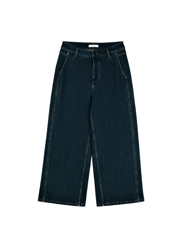 Eco-Wash Wide Leg Cropped Jeans | Fleece Lined | Shifted Side Seam Design | Women Jeans | MRS Studios