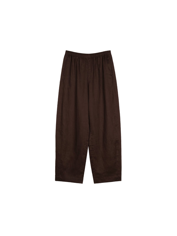 French Linen Curved-Leg Pants | Hidden Inner Drawstring Waist | Forward-Set Side Seam | Women Trousers | MRS Studios