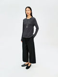 Japanese Lyocell Pinstripe Base Top | Long Sleeve Slim Fit | Soft Breathable | Women Tops | MRS Studios