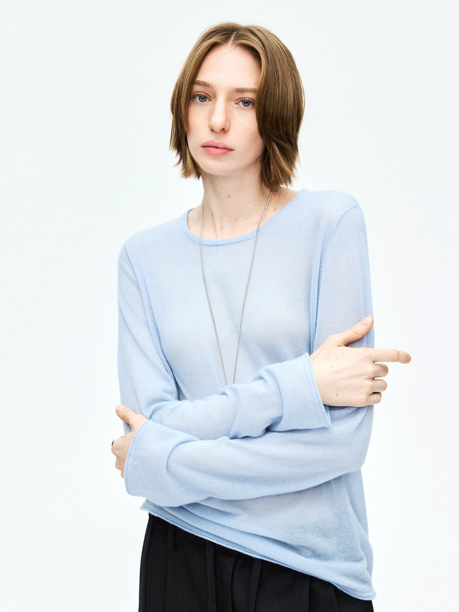 Airy Wool Cashmere Knit Pullover | Ultra Fine Lightweight Layering Top | Crew Neck Women Sweater | MRS Studios