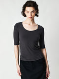 Acetate Mulberry Silk Ribbed Tee | Wide Round Neck | Mid Sleeve Slim Fit | Women Top | MRS Studios