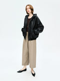 Wide Leg Sheepskin Leather Trousers | Elastic Waist 9/10 Length | Women Leather Pants | MRS Studios