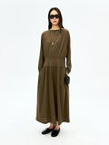 Off-Shoulder Knit Dress | Wide Waist Belt | Midi Length Silhouette | Women Dress | MRS Studios