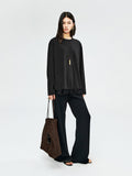 Japanese Triacetate Flared Trousers | Floor-Skimming Light Bell Cut | Vertical Jacquard Stretch Waist | Women Trousers | MRS Studios