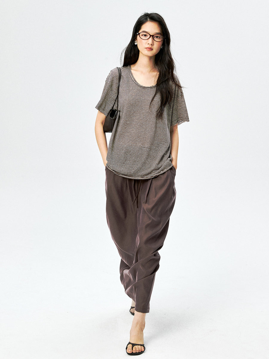 French Linen Blend Striped Tee, view 6