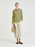 Linen Cotton Blend Striped Knit Pullover | Airy Sun-Protection Layer | Crew Neck Long Sleeve | Women Knitwear | MRS Studios
