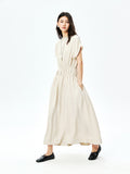 Japanese Acetate Midi Dress | Shirred Elastic Waist | Boat Neckline | Women Dress | MRS Studios