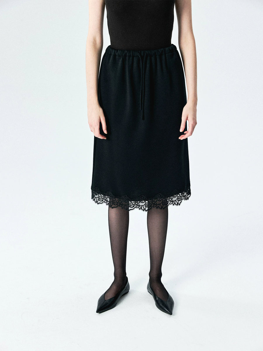 Merino Wool Ponte Lace-Hem Skirt, view 5