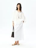 French Linen V-Neck Batwing Cape Blouse | Drop-Shoulder A-Line | Hi-Low Curved Hem | Women Top | MRS Studios