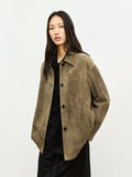 Saudi Suede Sheepskin Jacket | Lapel Collar Single-Breasted | Premium Reversed Leather | Women Jacket | MRS Studios