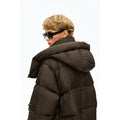 Detachable Hood Long Down Coat | Box-Quilt Bread Puffer | 90% White Goose Down | MRS Studios