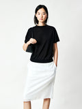 Consinee Lyocell Cashmere Knit Top | Rolled-Edge Funnel Neck | Short Sleeve | Women Knitwear | MRS Studios
