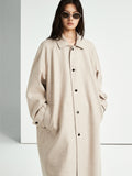 British Long Wool Trench Coat | Minimalist Single-Breasted Windbreaker | MRS Studios