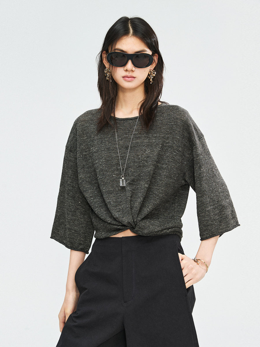 French Linen Yarn Knit Tee, view 9