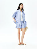 Japanese Yarn-Dyed Stripe Shirt and Shorts Set | Camellia-EX Cotton Finish | Resort Oversized Fit | Women Set | MRS Studios