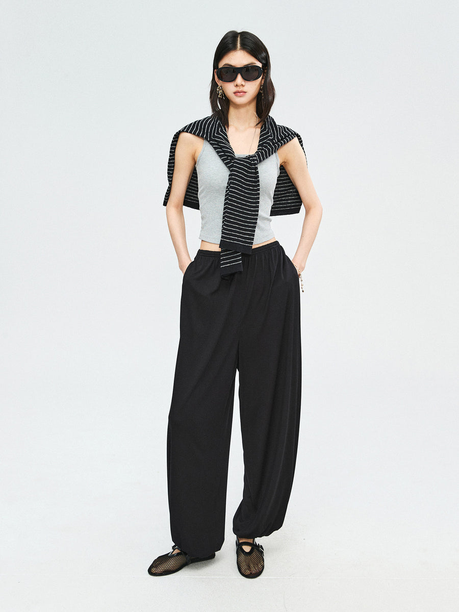 Silk Modal Knit Lantern Pants | Soft Jersey Hand Feel | Tapered Ankle Cuffs | Women Pants | MRS Studios