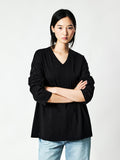 Japanese Combed Cotton V-Neck Long Sleeve Tee | Drop Shoulder | Twin-Needle Hem | Women Top | MRS Studios