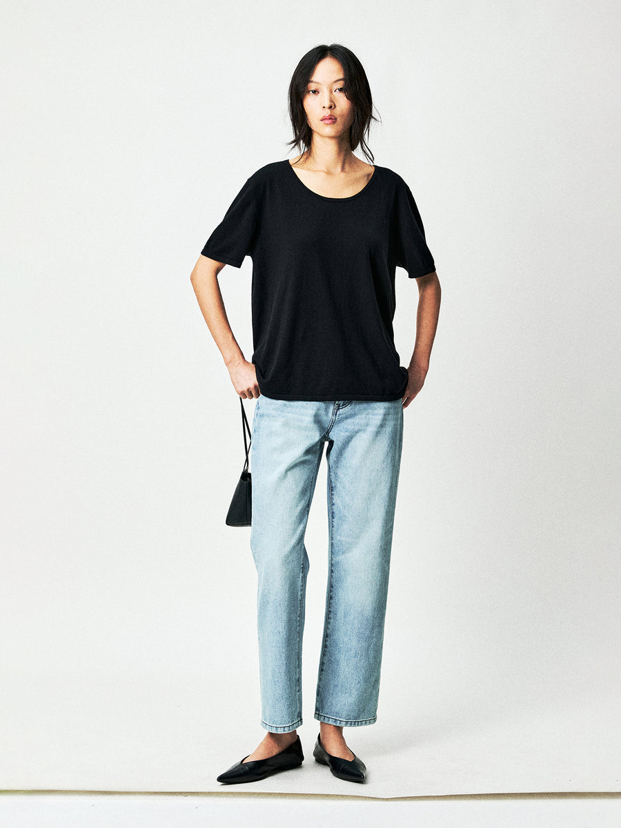 Silk Cotton Knit Short Sleeve Top, view 4