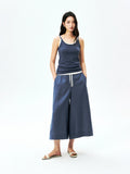 Linen Vest and Culottes Set | Wide-Leg Cropped | Half-Elastic Drawstring Waist | Women Set | MRS Studios