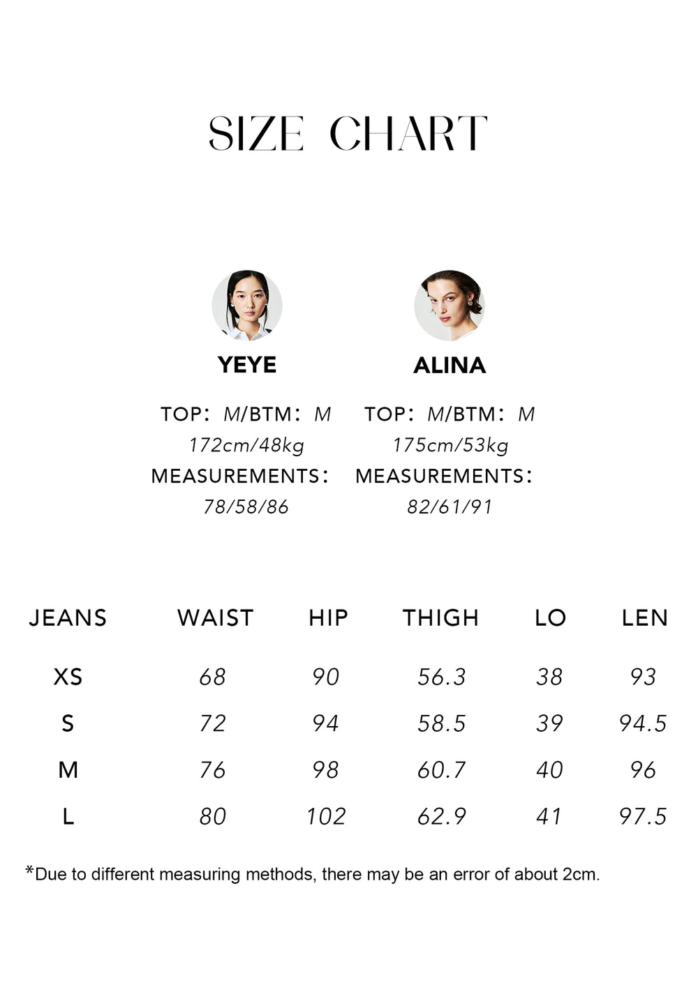 Size chart for Mesh-Weave Cotton Straight Jeans