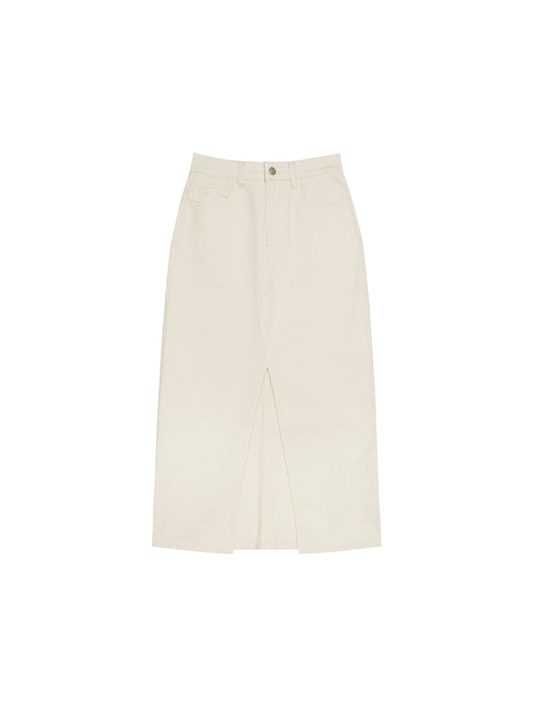 Washed Cotton Denim Skirt | High-Waist Front Slit | Straight Vintage Silhouette | Women Skirt | MRS Studios