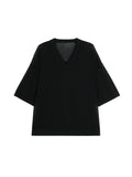 Acetate Cotton V-Neck Knit Top | Relaxed Drop-Shoulder Cut | Ribbed Placket and Cuff | Women Knitwear | MRS Studios