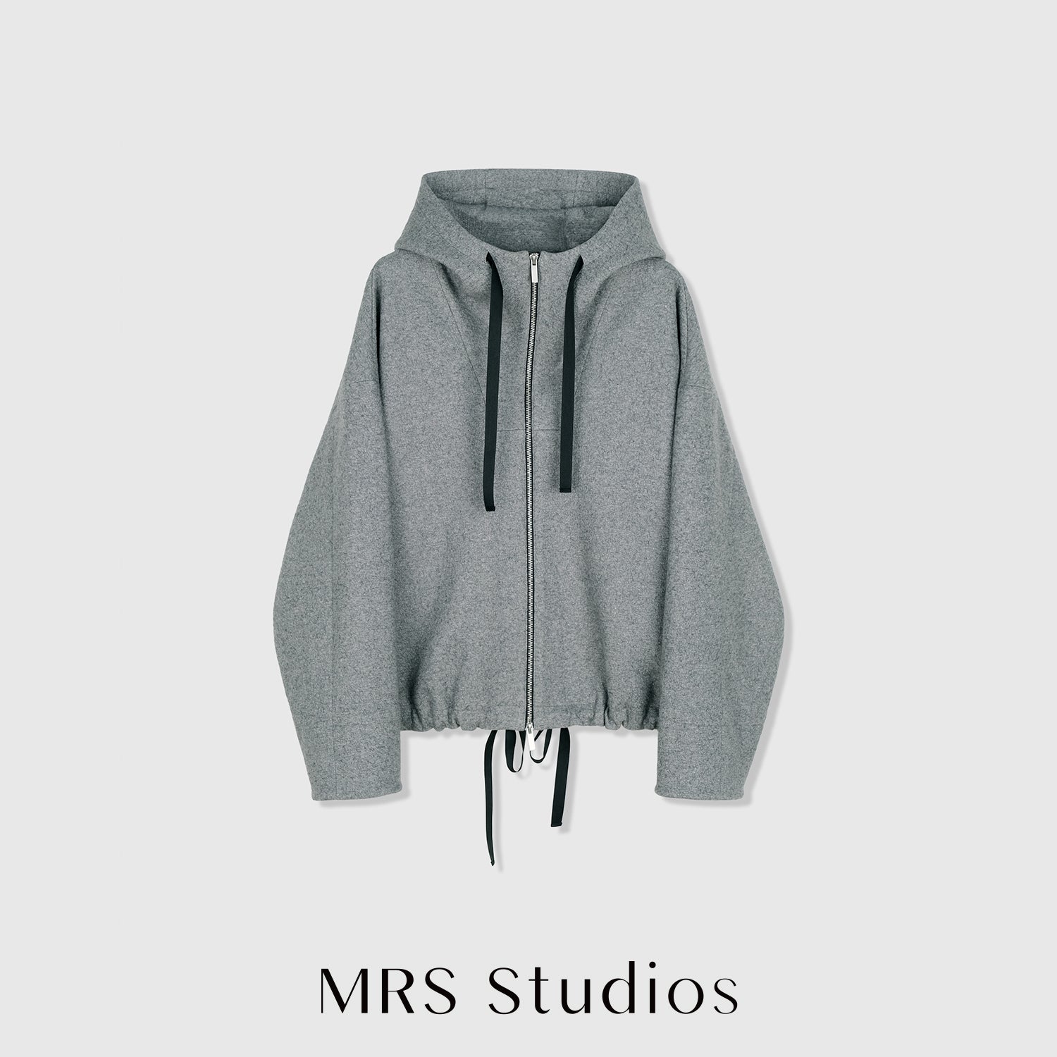 Crinkled Wool–Cotton Zip Hoodie | Relaxed Drop-Shoulder Fit | Women Hoodie | MRS Studios