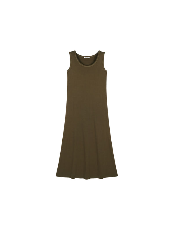 Japanese Cotton Rib-Knit Dress | Sculpted U-Neck | A-Line Sleeveless Tank | Women Dress | MRS Studios