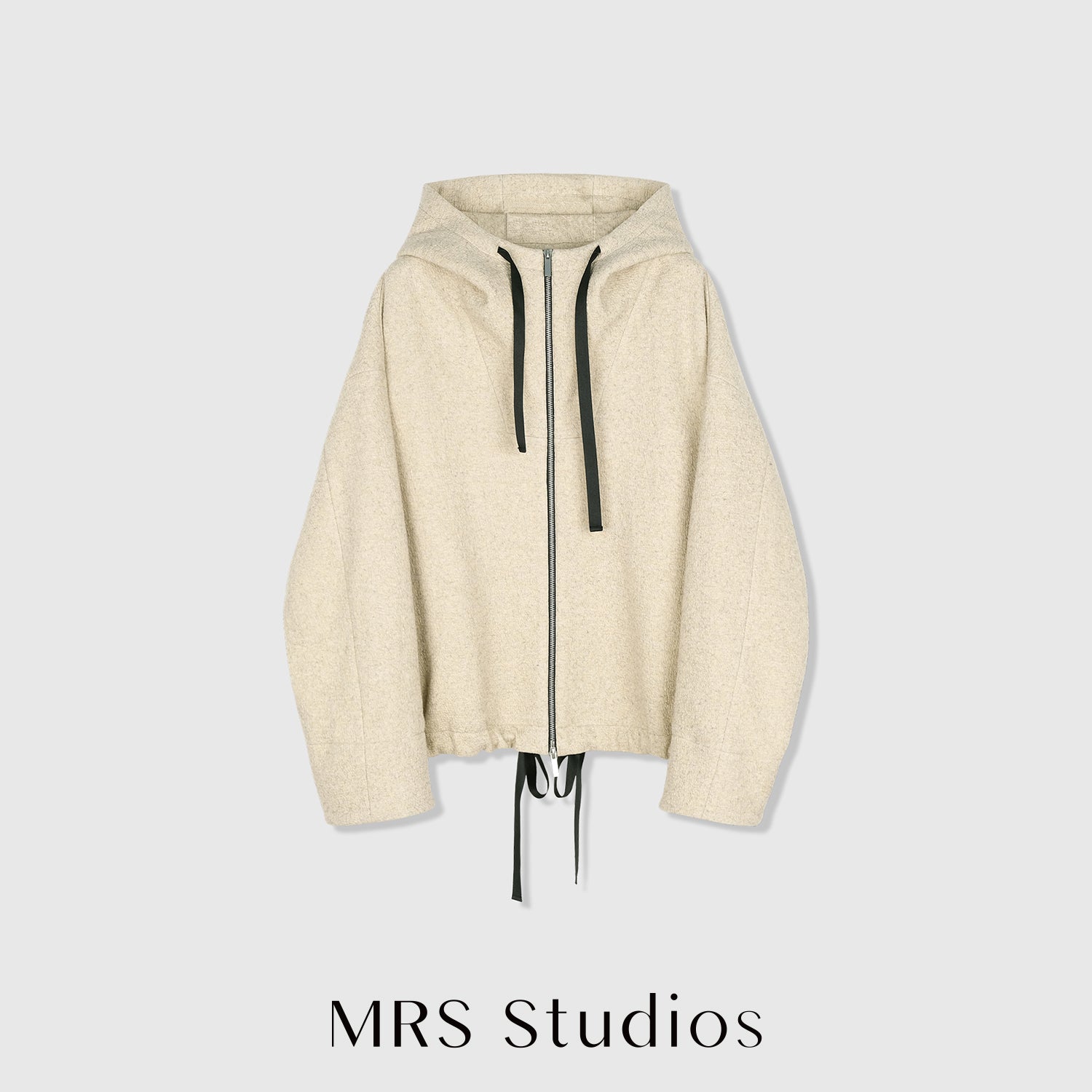 Crinkled Wool–Cotton Zip Hoodie | Relaxed Drop-Shoulder Fit | Women Hoodie | MRS Studios