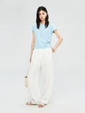 French Linen Curved-Leg Pants | Hidden Inner Drawstring Waist | Forward-Set Side Seam | Women Trousers | MRS Studios