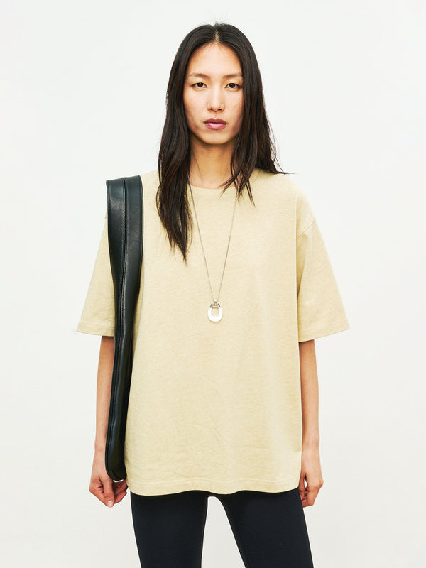 Supima Cotton Merino Wool Blend T-Shirt | Relaxed One-Piece Cut | Short Sleeve Crew Neck | Women Top | MRS Studios