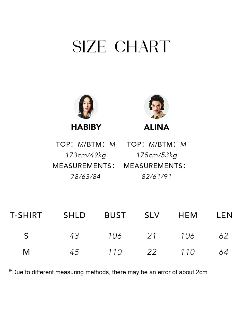 Size chart for Silk Cotton Knit Short Sleeve Top