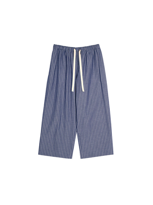 Cotton Hemp Yarn-Dyed Stripe Pants | Salt-Shrunk Crinkle Texture | Drawstring Elastic Waist | Women Pants | MRS Studios