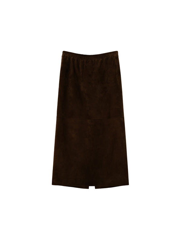 Reversed Suede Lambskin Midi Skirt | Elastic Waist with Back Slit | Imported Lamb Suede | Women Skirt | MRS Studios