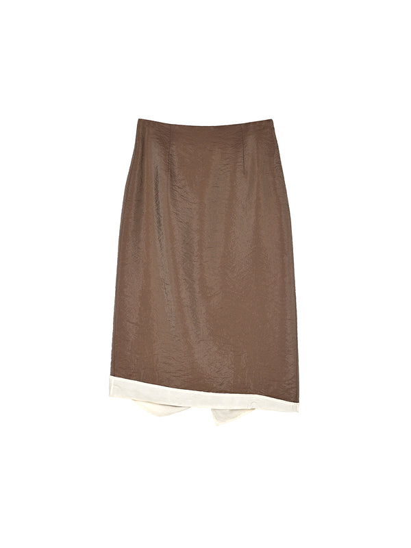 Viscose-Nylon Crepe Skirt | Lustrous Drape | Contrast-Trim Hem with Rear Slit | Women Skirt | MRS Studios