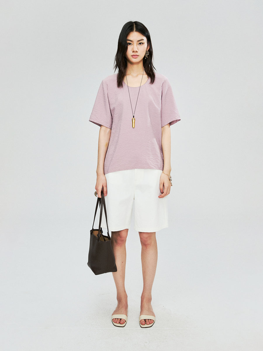 Dry Silk Mulberry Silk Short-Sleeve Top | Egg-Shaped Neckline | Minimalist Relaxed Cut | Women Top | MRS Studios