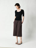 Cotton Hemp Cropped Trousers | Drawstring Elastic Waist | Slow-Tumbled Texture | Women Pants | MRS Studios