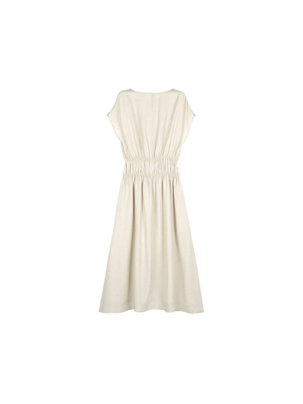 Japanese Acetate Midi Dress | Shirred Elastic Waist | Boat Neckline | Women Dress | MRS Studios