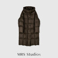 Detachable Hood Long Down Coat | Box-Quilt Bread Puffer | 90% White Goose Down | MRS Studios