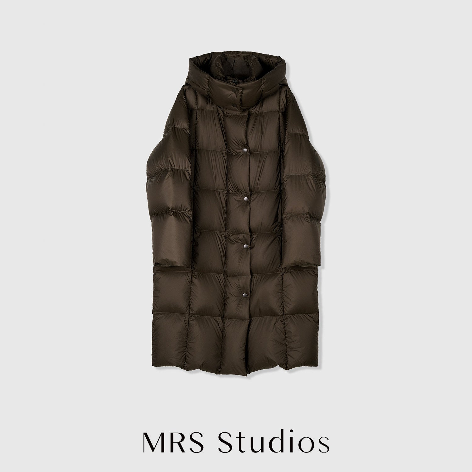 Detachable Hood Long Down Coat | Box-Quilt Bread Puffer | 90% White Goose Down | MRS Studios