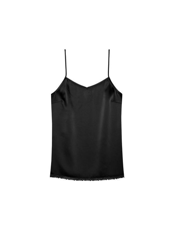 Japanese Triacetate Satin Strap Top and A-Line Skirt Set | Narrow Lace Trim | Side Slit Bias Skirt | Women Set | MRS Studios